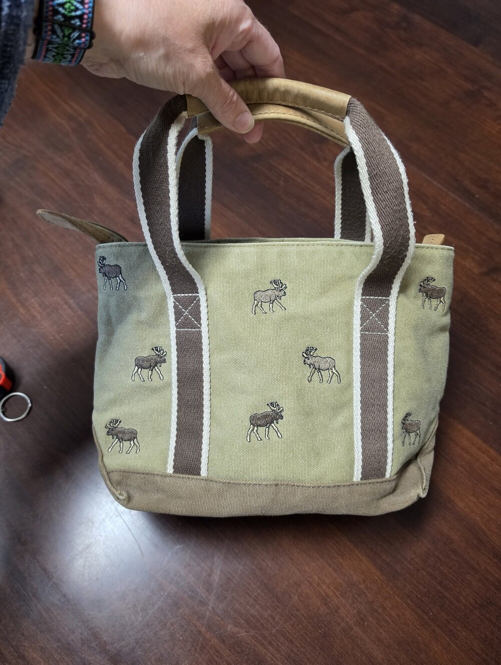 L.l. Bean Boat Tote Mini Canvas Moose Embroidered Tote Bag, Zip Top - Picture 9 of 10